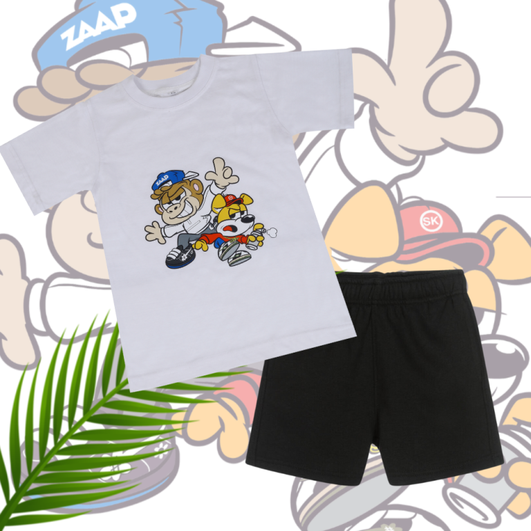 White T-Shirt and Short Combo For 6 to 10 Year kids